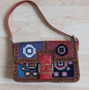 Fendi style beaded baguette bag